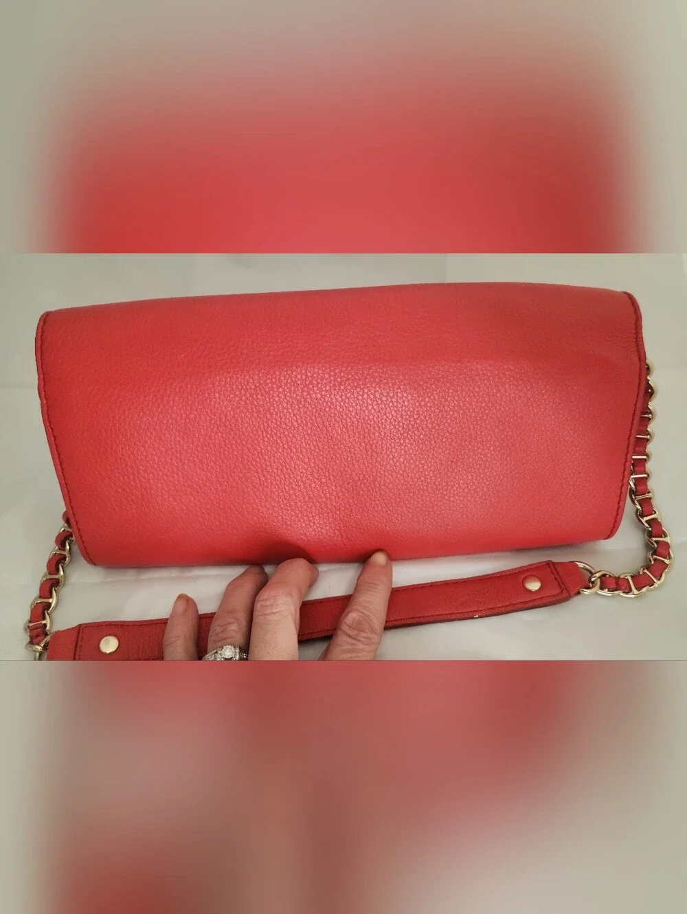 kate spade Coral Red Leather Shoulder Bag with Gold Turn-Lock